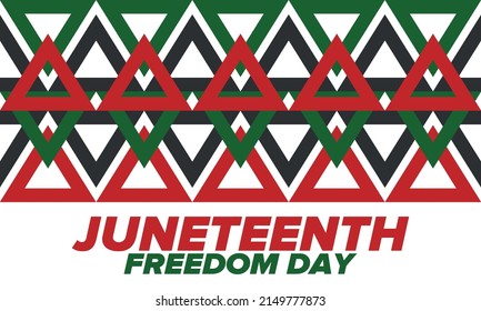 Juneteenth Independence Day. Freedom or Emancipation day. Annual american holiday, celebrated in June 19. African-American history and heritage. Poster, greeting card, banner and background. Vector