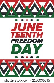 Juneteenth Independence Day. Freedom or Emancipation day. Annual american holiday, celebrated in June 19. African-American history and heritage. Poster, greeting card, banner and background. Vector