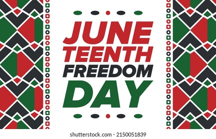 Juneteenth Independence Day. Freedom or Emancipation day. Annual american holiday, celebrated in June 19. African-American history and heritage. Poster, greeting card, banner and background. Vector
