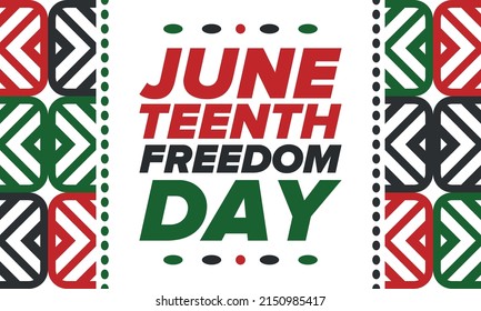 Juneteenth Independence Day. Freedom or Emancipation day. Annual american holiday, celebrated in June 19. African-American history and heritage. Poster, greeting card, banner and background. Vector