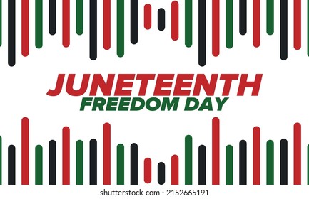 Juneteenth Independence Day. Freedom or Emancipation day. Annual american holiday, celebrated in June 19. African-American history and heritage. Poster, greeting card, banner and background. Vector