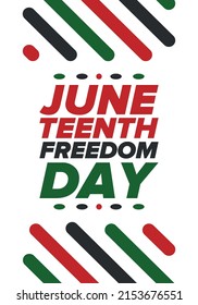 Juneteenth Independence Day. Freedom or Emancipation day. Annual american holiday, celebrated in June 19. African-American history and heritage. Poster, greeting card, banner and background. Vector