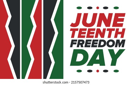 Juneteenth Independence Day. Freedom or Emancipation day. Annual american holiday, celebrated in June 19. African-American history and heritage. Poster, greeting card, banner and background. Vector