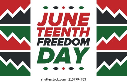 Juneteenth Independence Day. Freedom or Emancipation day. Annual american holiday, celebrated in June 19. African-American history and heritage. Poster, greeting card, banner and background. Vector