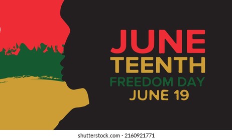 Juneteenth Independence Day. Freedom or Emancipation day. Annual american holiday. Poster, greeting card, banner and background.