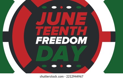 Juneteenth Independence Day. Freedom or Emancipation day. Annual american holiday, celebrated in June 19. African-American history and heritage. Poster, greeting card, banner and background. Vector