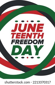 Juneteenth Independence Day. Freedom or Emancipation day. Annual american holiday, celebrated in June 19. African-American history and heritage. Poster, greeting card, banner and background. Vector