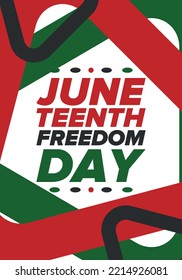 Juneteenth Independence Day. Freedom or Emancipation day. Annual american holiday, celebrated in June 19. African-American history and heritage. Poster, greeting card, banner and background. Vector