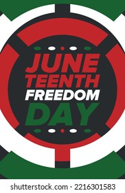 Juneteenth Independence Day. Freedom or Emancipation day. Annual american holiday, celebrated in June 19. African-American history and heritage. Poster, greeting card, banner and background. Vector