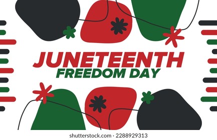 Juneteenth Independence Day. Freedom or Emancipation day. Annual american holiday, celebrated in June 19. African-American history and heritage. Poster, greeting card, banner and background. Vector