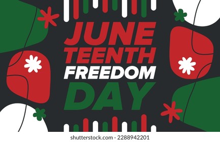 Juneteenth Independence Day. Freedom or Emancipation day. Annual american holiday, celebrated in June 19. African-American history and heritage. Poster, greeting card, banner and background. Vector