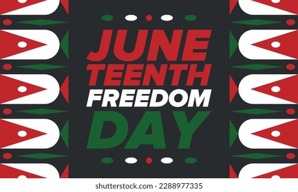 Juneteenth Independence Day. Freedom or Emancipation day. Annual american holiday, celebrated in June 19. African-American history and heritage. Poster, greeting card, banner and background. Vector
