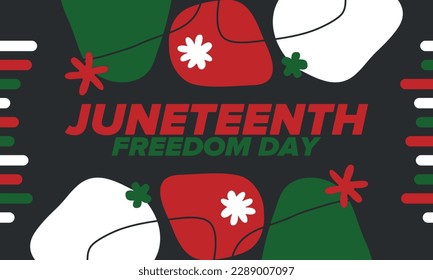 Juneteenth Independence Day. Freedom or Emancipation day. Annual american holiday, celebrated in June 19. African-American history and heritage. Poster, greeting card, banner and background. Vector