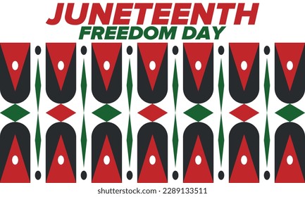 Juneteenth Independence Day. Freedom or Emancipation day. Annual american holiday, celebrated in June 19. African-American history and heritage. Poster, greeting card, banner and background. Vector