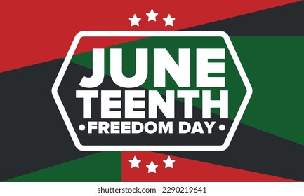 Juneteenth Independence Day. Freedom or Emancipation day. Annual american holiday, celebrated in June 19. African-American history and heritage. Poster, greeting card, banner and background. Vector