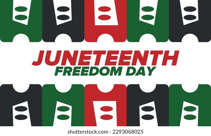 Juneteenth Independence Day. Freedom or Emancipation day. Annual american holiday, celebrated in June 19. African-American history and heritage. Poster, greeting card, banner and background. Vector