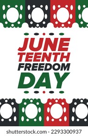 Decimoctavo Día de la Independencia de junio. Día de la Libertad o la Emancipación. Fiesta anual estadounidense, celebrada el 19 de junio. Historia y patrimonio afroamericano. Cartel, tarjeta de saludo, cartel y fondo. Vector