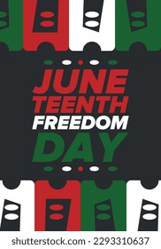 Juneteenth Independence Day. Freedom or Emancipation day. Annual american holiday, celebrated in June 19. African-American history and heritage. Poster, greeting card, banner and background. Vector