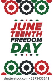Juneteenth Independence Day. Freedom or Emancipation day. Annual american holiday, celebrated in June 19. African-American history and heritage. Poster, greeting card, banner and background. Vector
