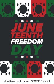 Juneteenth Independence Day. Freedom or Emancipation day. Annual american holiday, celebrated in June 19. African-American history and heritage. Poster, greeting card, banner and background. Vector