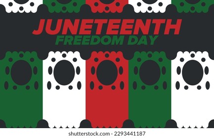 Juneteenth Independence Day. Freedom or Emancipation day. Annual american holiday, celebrated in June 19. African-American history and heritage. Poster, greeting card, banner and background. Vector