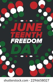 Decimoctavo Día de la Independencia de junio. Día de la Libertad o la Emancipación. Fiesta anual estadounidense, celebrada el 19 de junio. Historia y patrimonio afroamericano. Cartel, tarjeta de saludo, cartel y fondo. Vector