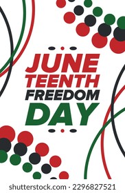 Juneteenth Independence Day. Freedom or Emancipation day. Annual american holiday, celebrated in June 19. African-American history and heritage. Poster, greeting card, banner and background. Vector
