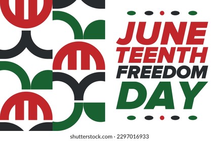 Juneteenth Independence Day. Freedom or Emancipation day. Annual american holiday, celebrated in June 19. African-American history and heritage. Poster, greeting card, banner and background. Vector
