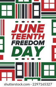 Juneteenth Independence Day. Freedom or Emancipation day. Annual american holiday, celebrated in June 19. African-American history and heritage. Poster, greeting card, banner and background. Vector