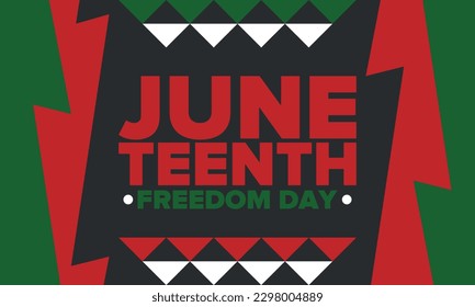 Juneteenth Independence Day. Freedom or Emancipation day. Annual american holiday, celebrated in June 19. African-American history and heritage. Poster, greeting card, banner and background. Vector