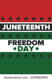 Juneteenth Independence Day. Freedom or Emancipation day. Annual american holiday, celebrated in June 19. African-American history and heritage. Poster, greeting card, banner and background. Vector