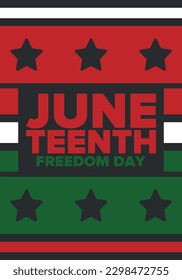 Juneteenth Independence Day. Freedom or Emancipation day. Annual american holiday, celebrated in June 19. African-American history and heritage. Poster, greeting card, banner and background. Vector