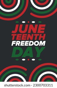 Decimoctavo Día de la Independencia de junio. Día de la Libertad o la Emancipación. Fiesta anual estadounidense, celebrada el 19 de junio. Historia y patrimonio afroamericano. Cartel, tarjeta de saludo, cartel y fondo. Vector
