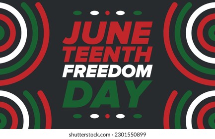 Juneteenth Independence Day. Freedom or Emancipation day. Annual american holiday, celebrated in June 19. African-American history and heritage. Poster, greeting card, banner and background. Vector