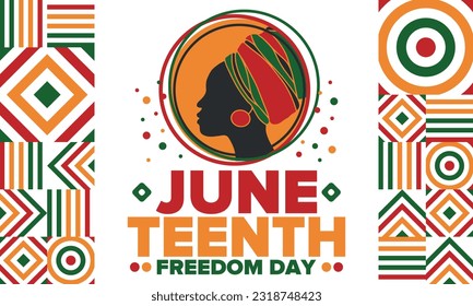 Juneteenth Independence Day. Freedom or Emancipation day. Annual american holiday, celebrated in June 19. African-American history and heritage. Poster, greeting card, banner and background. Vector