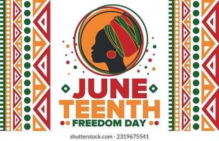 Juneteenth Independence Day. Freedom or Emancipation day. Annual american holiday, celebrated in June 19. African-American history and heritage. Poster, greeting card, banner and background. Vector