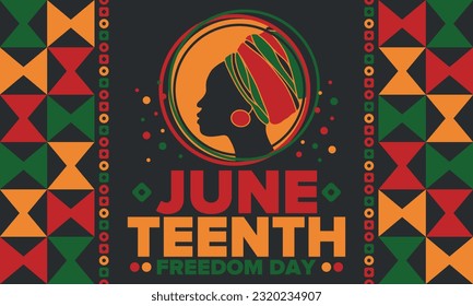 Juneteenth Independence Day. Freedom or Emancipation day. Annual american holiday, celebrated in June 19. African-American history and heritage. Poster, greeting card, banner and background. Vector