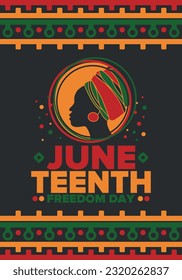 Juneteenth Independence Day. Freedom or Emancipation day. Annual american holiday, celebrated in June 19. African-American history and heritage. Poster, greeting card, banner and background. Vector