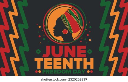 Juneteenth Independence Day. Freedom or Emancipation day. Annual american holiday, celebrated in June 19. African-American history and heritage. Poster, greeting card, banner and background. Vector