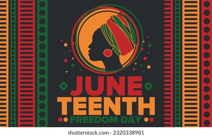 Juneteenth Independence Day. Freedom or Emancipation day. Annual american holiday, celebrated in June 19. African-American history and heritage. Poster, greeting card, banner and background. Vector