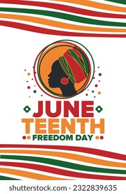 Juneteenth Independence Day. Freedom or Emancipation day. Annual american holiday, celebrated in June 19. African-American history and heritage. Poster, greeting card, banner and background. Vector