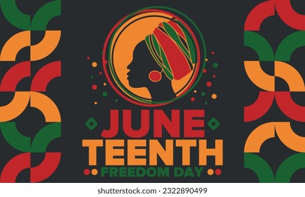 Juneteenth Independence Day. Freedom or Emancipation day. Annual american holiday, celebrated in June 19. African-American history and heritage. Poster, greeting card, banner and background. Vector
