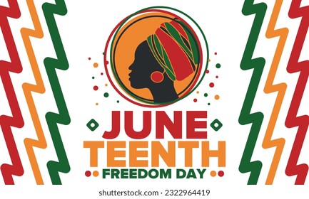 10. Unabhängigkeitstag. Freiheit oder Emanzipationstag. Jährlicher amerikanischer Feiertag, gefeiert am 19. Juni. Geschichte und Erbe Afrikas. Poster, Grußkarte, Banner und Hintergrund. Vektorgrafik