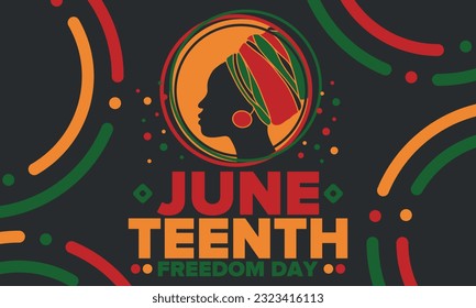 Decimoctavo Día de la Independencia de junio. Día de la Libertad o la Emancipación. Fiesta anual estadounidense, celebrada el 19 de junio. Historia y patrimonio afroamericano. Cartel, tarjeta de saludo, cartel y fondo. Vector