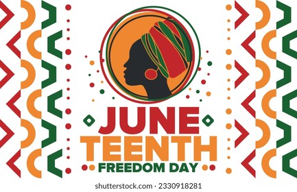 Decimoctavo Día de la Independencia de junio. Día de la Libertad o la Emancipación. Fiesta anual estadounidense, celebrada el 19 de junio. Historia y patrimonio afroamericano. Cartel, tarjeta de saludo, cartel y fondo. Vector