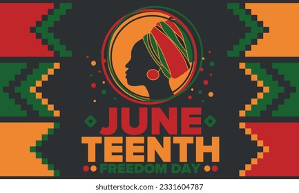 Juneteenth Independence Day. Freedom or Emancipation day. Annual american holiday, celebrated in June 19. African-American history and heritage. Poster, greeting card, banner and background. Vector