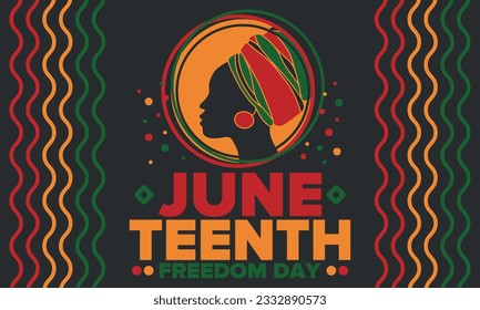 Decimoctavo Día de la Independencia de junio. Día de la Libertad o la Emancipación. Fiesta anual estadounidense, celebrada el 19 de junio. Historia y patrimonio afroamericano. Cartel, tarjeta de saludo, cartel y fondo. Vector