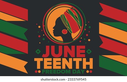 Juneteenth Independence Day. Freedom or Emancipation day. Annual american holiday, celebrated in June 19. African-American history and heritage. Poster, greeting card, banner and background. Vector