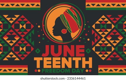 Juneteenth Independence Day. Freedom or Emancipation day. Annual american holiday, celebrated in June 19. African-American history and heritage. Poster, greeting card, banner and background. Vector