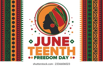 Decimoctavo Día de la Independencia de junio. Día de la Libertad o la Emancipación. Fiesta anual estadounidense, celebrada el 19 de junio. Historia y patrimonio afroamericano. Cartel, tarjeta de saludo, cartel y fondo. Vector